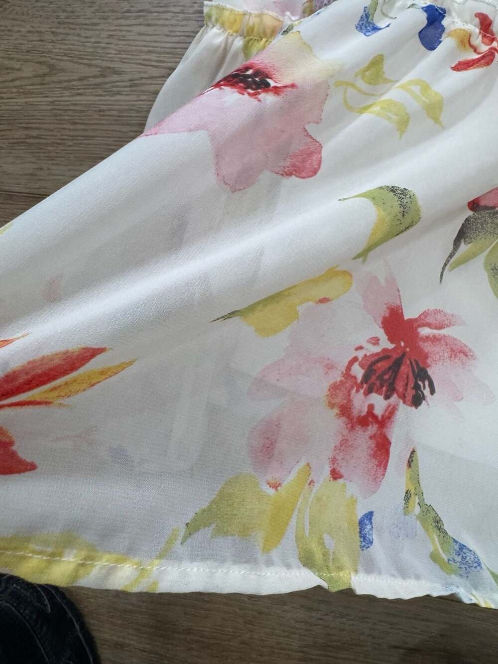 GeeGee Floral Tiered Chiffon Midi Dress Flutter Sleeve V-Neck Boho Women’s L - Picture 12 of 13